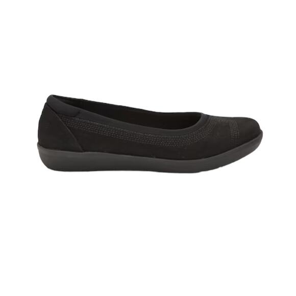 Clarks Ayla Low Black Nubuck Slip On Ballet Flats - Picture 1 of 5